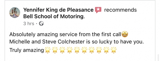FANTASTIC REVIEW for Bell School of Motoring Team