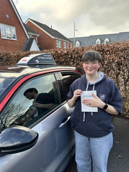 A zero fault first time pass for Flynn today!<br />
An amazing result with wonderful feedback from the examiner. <br />
Flynn came to me after having a negative experience with another instructor who told them ‘you’re not capable of doing this’<br />
What utter rubbish that was! You smashed it first try!<br />
I’m super proud of you and I’m sure your family are too.<br />
Best of luck for the future, I’m sure 