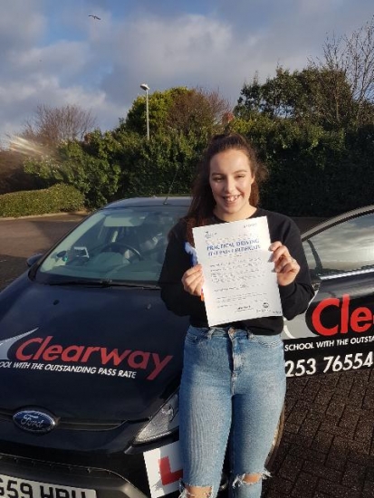 I just wanted to say a big thank you to Fred for being such a great driving instructor.  He was always patient and put me at ease when I got in the car.  He would never hesitate to ask if I wanted to go over anything that I was struggling with.  All round it was a great experience and I would highly recommend Clearway to anyone.  Passed 23rd December 2019.