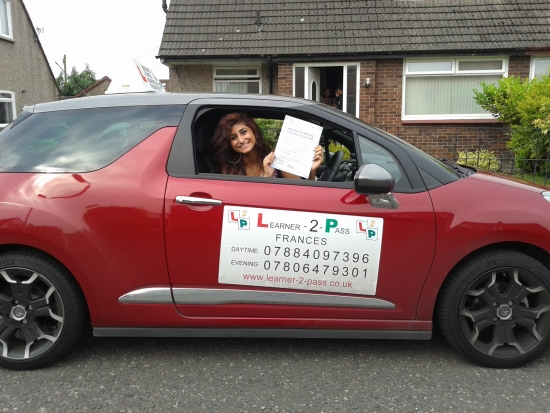 HAVING FRANCES AS A DRIVING INSTRUCTOR HAS BEEN AN AMAZING EXPERIENCE SHE MADE ME FEEL COMFORTABLE FROM THE FIRST DAY NO MATTER HOW DAFT I THOUGHT MY QUESTIONS WERE SHE STILL ANSWERED THEM AND HELPED ME THE WAY SHE KNEW HOW TOEVERY LESSON WAS EASY-GOING AND NO PRESSURE WAS ADDED TO THE STRESS OF TRYING TO DO WELLFRANCES IS LOVELYAPPROACHABLE AND FRIENDLYI WOULD RECOMMEND HER TO ANYONE I KNOW