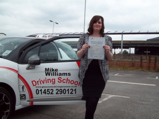 Congratulations to Amber Rose Powell who Passed her Practical Driving Test in Gloucester at the 1st attempt with only 4 driving errors<br />
<br />
Your drive was smooth and controlled and now you can drive your little KA around and to work and back<br />
<br />
Itacute;s been an absolute pleasure teaching you<br />
<br />
Good luck with your job and the future<br />
<br />
Best wishes from Driving Instructor Mike at Mike Willia