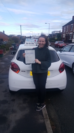 A big congratulations to Katie Figin, who has passed her driving test at Cobridge Driving Test Centre.<br />
At her First attempt and with just 4 driver faults.<br />
Well done Katie- safe driving from all at Craig Polles Instructor Training and Driving School. 🙂🚗<br />
Instructor-Dave Wilshaw