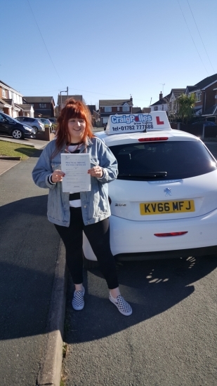 A big congratulations to Amy Worth, who has passed her driving test today at Cobridge Driving Test Centre, on her First attempt and with just 3 driver faults.<br />
Well done Amy- safe driving from all at Craig Polles Instructor Training and Driving School. 🙂🚗<br />
Instructor-Dave Wilshaw