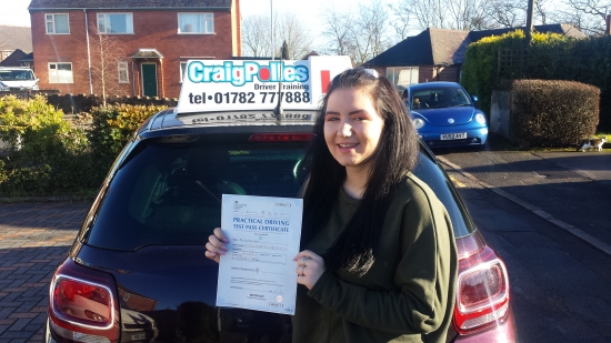 A big congratulations to Courtney Taylor Courtney passed her<br />
<br />
driving test today at Cobridge Test Centre with just 3 driver faults <br />
<br />
Well done Courtney - safe driving from all at Craig Polles Instructor Training and Driving School 🚗😃