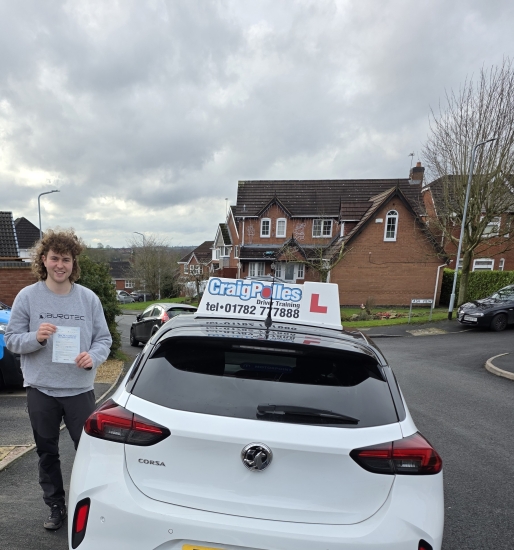A big congratulations to William Eaton.🥳<br />
William passed his driving test today at Cobridge Driving Test Centre, with 0 driver faults.<br />
Well done William safe driving from all at Craig Polles Instructor Training and Driving School. 🙂🚗<br />
Driving instructor-Dave Wilshaw