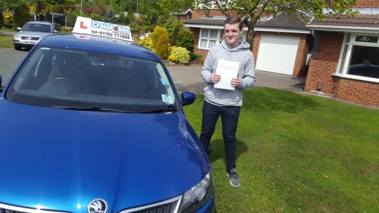 A big congratulations to James Pleavin, who has passed his driving test today at Cobridge Driving Test Centre.<br />
First attempt and with just 2 driver faults.<br />
Well done James - safe driving from all at Craig Polles Instructor Training and Driving School. 😀🚗<br />
Instructor-Jamie Lees