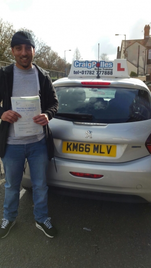 A big congratulations to Khateeb Khan Khateeb passed his<br />
<br />
driving test today at Cobridge Driving Test Centre First time and with just 2 driver faults <br />
<br />
Well done Khateeb - safe driving from all at Craig Polles Instructor Training and Driving School 🚗😃
