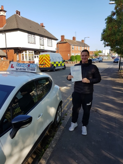 A big congratulations to Shane Beech, who has passed his driving test today, at Cobridge Driving Test Centre.<br />
First attempt and with just 5 driver faults.<br />
Well done Shane- safe driving from all at Craig Polles Instructor Training and Driving School. 😀🚗<br />
Instructor-Greg Tatler.