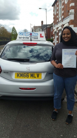 A big congratulations to Salma Hussein Albakri Salma passed her driving test today at Cobridge Driving Test Centre first time and with just 4 driver faults <br />
<br />
Well done Salma - safe driving from all at Craig Polles Instructor Training and Driving School 🚗😀