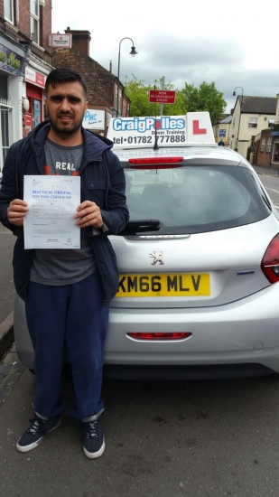 A big congratulations to Sharif Khalily Sharif passed his driving test today at Cobridge Driving Test Centre first time and with just 6 driver faults <br />
<br />
Well done Sharif - safe driving from all at Craig Polles instructor training and driving school 🚗😀