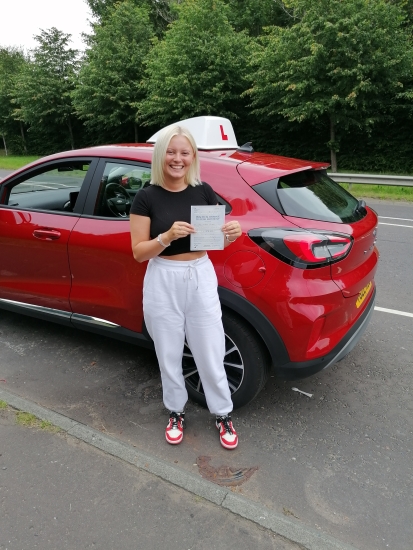 Natasha Caldow from Kilmarnock passed her driving test at Irvine Driving Test Centre with only ONE FAULT!<br />
Natasha has proved to be a very competent and capable driver so her well deserved teat pass today came as no surprise to me at all. Even a tricky test route up through Kilwinning didn&acute;t cause Natasha any problems. What a result!