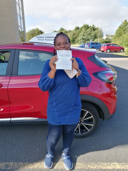 Udoka Ihezie from Kilmarnock passed her driving test at Irvine Driving Test Centre. Udoka is an NHS worker who needs a licence to be able to do her job and now she has achieved her goal!<br />
Udoka worked hard on her driving and it all paid off when she received that much sought after test pass certificate on a lovely sunny September afternoon in Irvine.