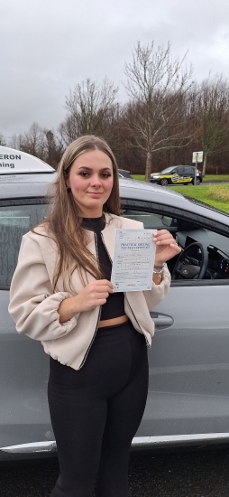 Jayde Young from Kilmarnock passed her driving test at Irvine Driving Test Centre.<br />
Jayde is an excellent example of how to pass a driving test. She consistently showed up at every driving lesson, motivated to learn and with an excellent attitude towards her driving and leaning. Jayde also took responsibility for her driving journey by practising in her own car whenever possible.<br />
On test day, she