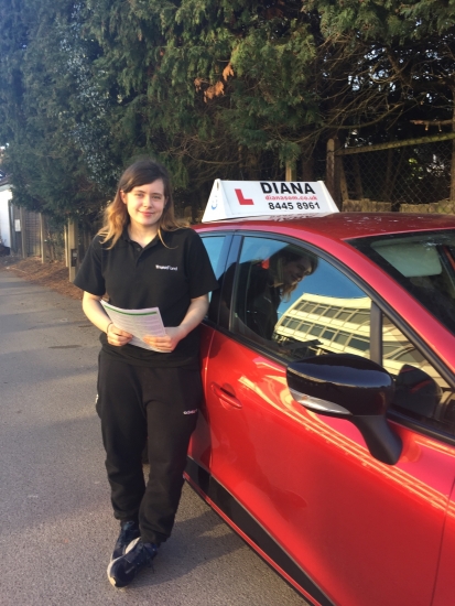 Hi Diana, thankyou so much for putting the time and effort in to help me pass my test. Throughout all my lessons you were very patient and calm, you payed attention to my errors and helped me to correct them. I am so happy that I passed my test 1st time I honestly couldn’t have done it without you.<br />
Chantelle