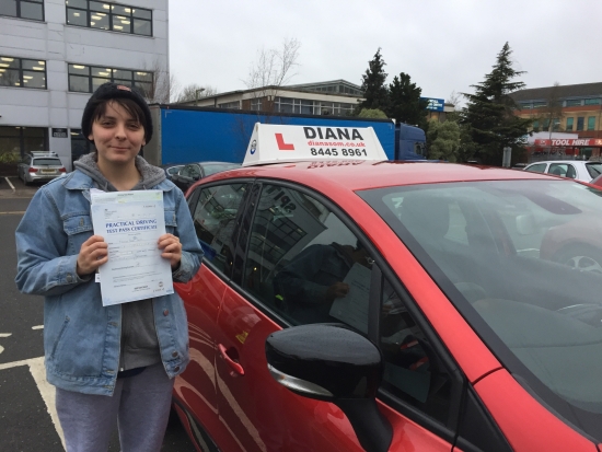 Well done Kat first pass of 2018<br />
<br />

<br />
<br />
“ I’d like the thank Diana for all her help and expertise in preparation for my driving exam her knowledge and guidance was extremely helpful and it was a pleasure learning from such a great instructor”