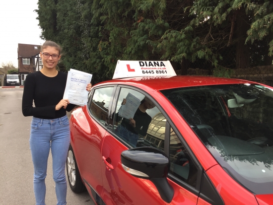 Well done Emily all your hard work paid off<br />
<br />

<br />
<br />
I was with Diana from my first time ever driving a car right up to passing my test She provides excellent teaching in a friendly and clear manner She gives advice on how to revise for the theory test and prepares you for many variations of the practical test She’s extremely reliable and she responds quickly to any questions I would highly reco