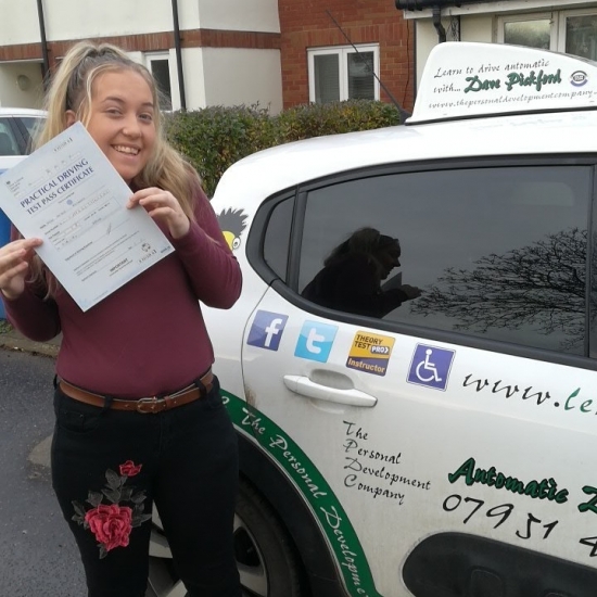 Congratulations to Kayley who Passed her Automatic Driving Test this morning in #Bumble <br />
Well done on a great drive, its been an absolute pleasure to help you along the way and I´m so pleased for you.<br />
Bare in mind the feedback given and keep yourself safe out there!! <br />
www.learntodriveautomatic.com