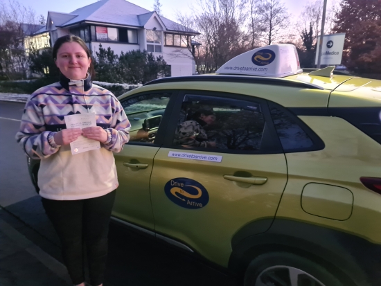 A big well done to Izzy for passing her test today first time. Congratulations, what a great Christmas present! Enjoy your new freedom and thanks for choosing Drive to Arrive.