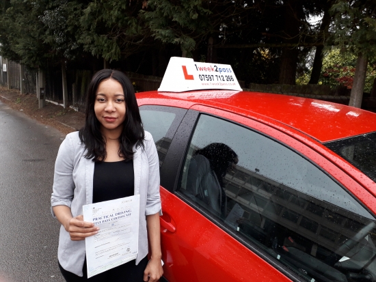 Emma was one of 3 back to back pupils to pass at their 1st attempt with 1week2pass driving school.