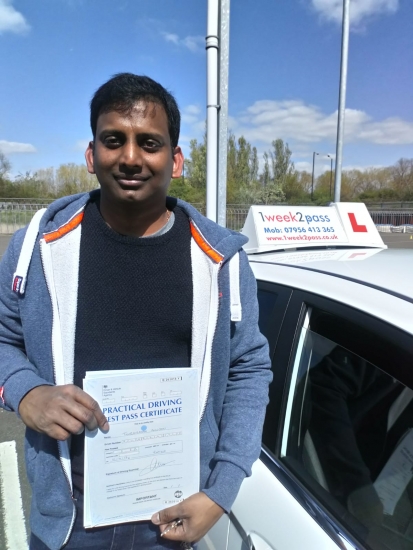 Raj left a review 'Mr. Mustafa from 1 week 2 pass, has been a commendable instructor. He has been brilliant and identified all my weak side immediately on the first day and simply directed me towards success. Finally I got my licence in my first attempt with out any hassle only because of his guidance'