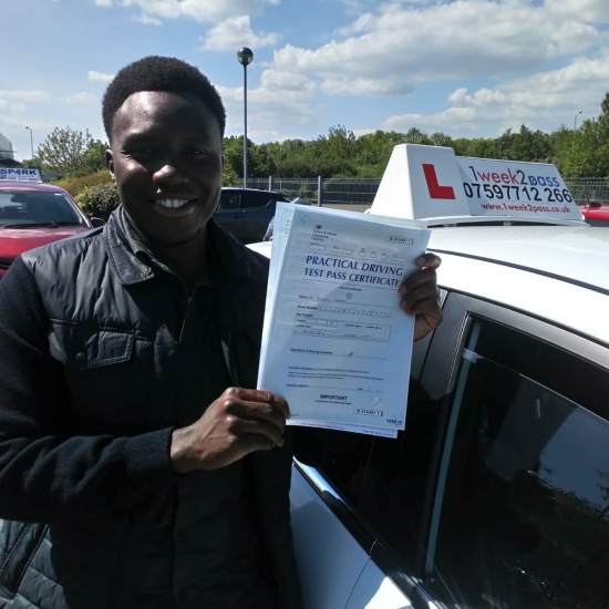 After passing at his 1st attempt with 1week2pass driving school Julius left a review 'Mustafa is the go to instructor, if you are looking to be a great driver, He will challenge you and bring the best out of you. I passed first time and I´m looking to do the pass plus with him. also you will save alot of time with mustafa. Very highly recommended'