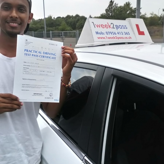 Ali passed at Enfield test centre with 1week2pass driving school. He left a review on Google 'Amazing experience with my instructor Mustafa, he made everything cleared out for me. Very helpful and I have passed first time he trained me'