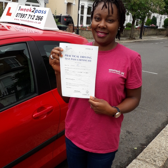 After passing at her 1st attempt with 1week2pass driving school Yemi left a review on Google 'I passed my test first time with Neil, due to his expertise. I gained so much experience and confidence, especially in the last couple of lessons before my test'