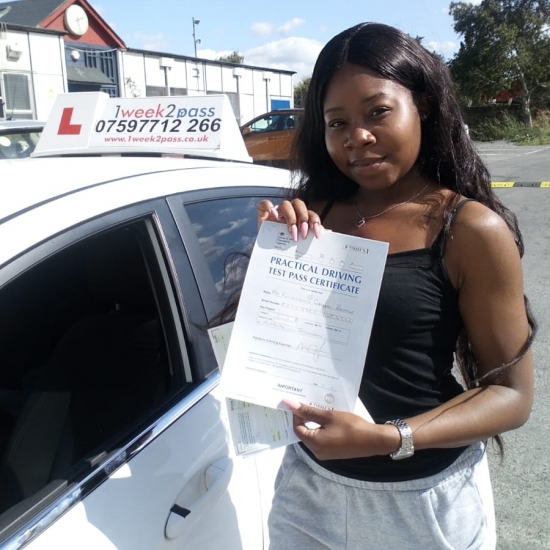 Fifi was the first pupil to pass today at her 1st attempt with 1week2pass driving school