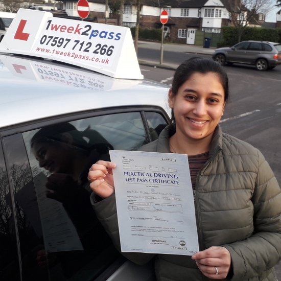 Well done Bijal on passing your test and thank you for your review on Google 'I was Instructed by Neil. Great instructor, very calm and professional. He helped me to correct all my driving faults. Just passed my test, had a really great experience. I would highly recommend. Thank you'
