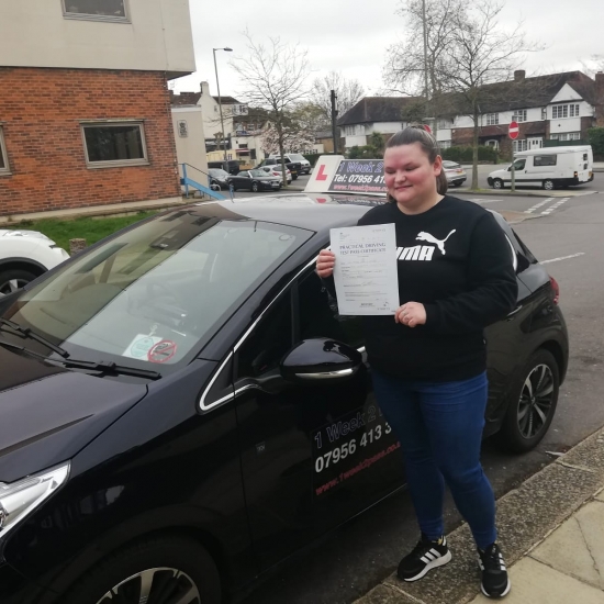 Tiffany passed at Barnet test centre. She left a review on Google for our driving school. 'I was learning with Michael since 2019, and passes my test on March 2020. Michael was am excellent instructor, taught me a lot more than my previous instructor from another company did. He was very patient, helpful and was very good with communication. We always had a good laugh in our lessons and I always 