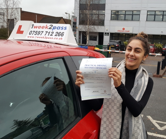 Jade passes at her 1st attempt with 1week2pass driving school at Borehamwood test centre with only 3minor faults. Well done!
