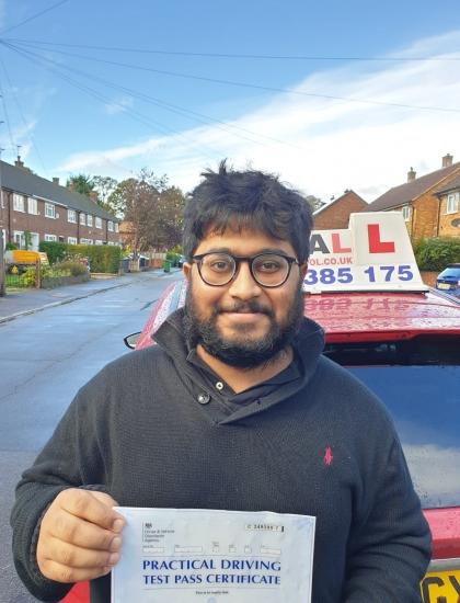 Congratulations Pratyush on passing your Driving Test in Slough on your 1st attempt!..<br />
I started taking lessons with Sukh in early September, and he has been incredibly helpful in helping me pass 1st time in less than 6 weeks. He was able to show me driving routes and good habits and exactly what to expect on the day of the test. He also helped greatly on all the manoeuvres and allowed me to feel