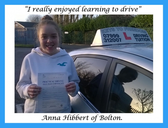 Driving school review, by Anna Hibbert of Bolton.
