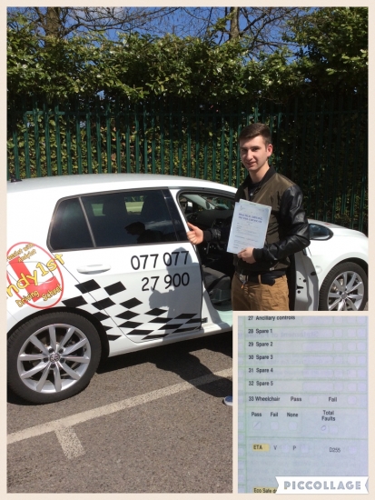 Another 1st time pass - congratulations to Mariuz on passing his driving test at bolton test centre with a perfect drive 0 faults. Wishing you many miles of safe driving keep it up, well done