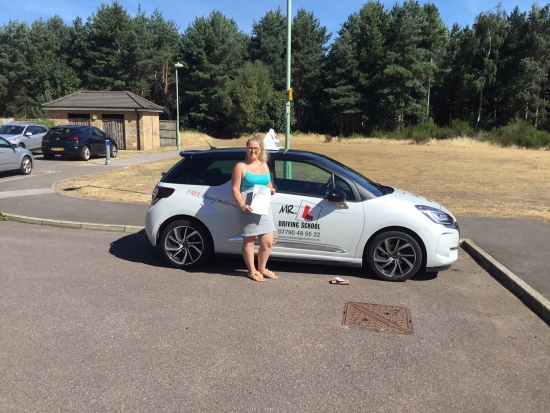 Congratulations to Lucy Girod from Mildenhall who passed 1st time in Cambridge on the 2-8-18 after taking driving lessons with MR.L Driving School.