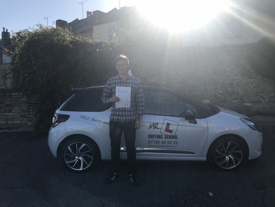 Congratulations to Ben Swygart from Ely who passed his driving test in Cambridge on the 6-10-17 after taking driving lessons with MRL Driving School