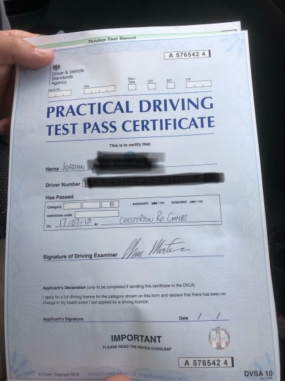 Congratulations to Jordan who passed his driving test on the 17-7-18 in Cambridge after taking driving lessons with MR.L Driving School. <br />
<br />
Having been unsuccessful a few years ago we’re pleased to say it was a 1st time pass with us.