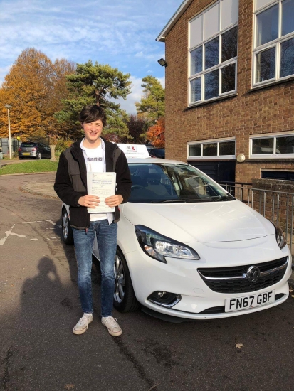 Congratulations to George Mavroghenis who passed 1st time in Bury St Edmunds on the 9-11-18 after taking driving lessons with MR.L Driving School.