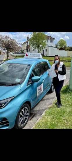 Congratulations to Mica Catley from Newmarket who passed her automatic driving test in Cambridge on the 12-5-21 after taking driving lessons with MR.L Driving School.