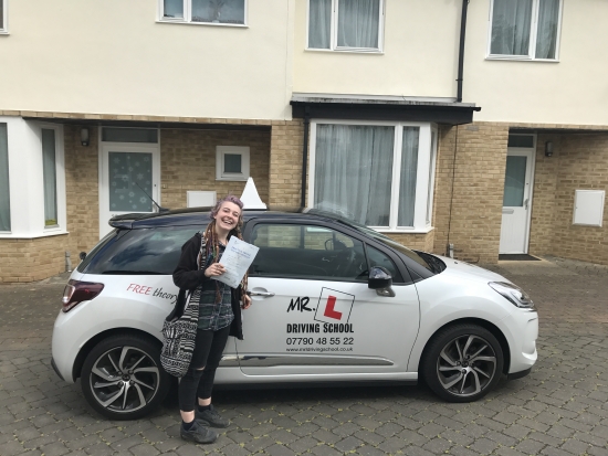 Congratulations to Abbie Jasmine-Young from Haddenham who passed 1st time in Cambridge on the 12-5-17 after taking driving lessons with MRL Driving School