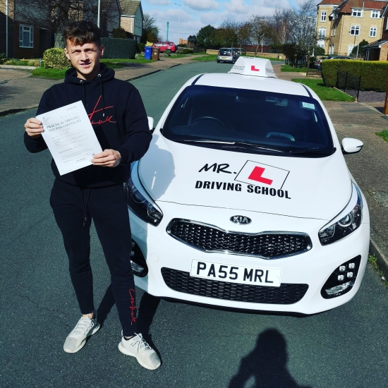 Congratulations to Sean Sheppard from Newmarket who passed 1st time in Cambridge on the 11-3-19 after taking driving lessons with MR.L Driving School.