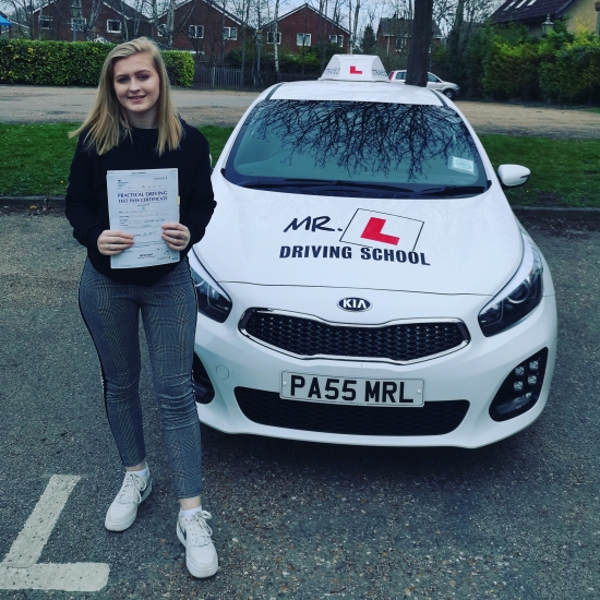 Congratulations to Sarah Stebbings who passed in Cambridge on the 20-3-19 after taking driving lessons with MR.L Driving School.