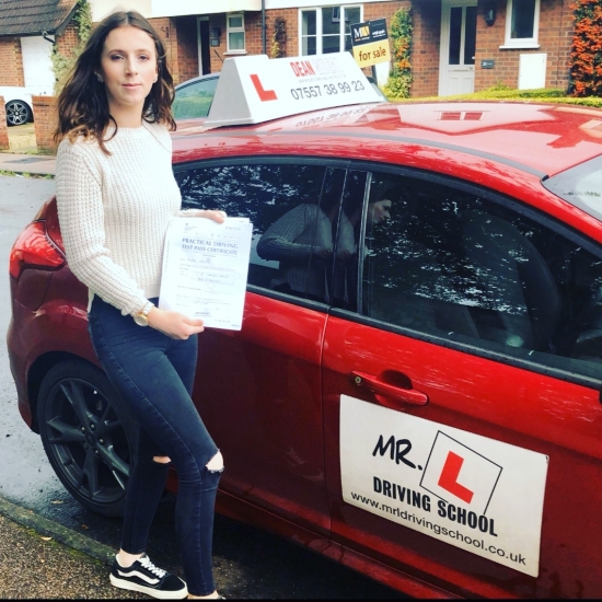 Congratulations to Crystal Newton from Newmarket who passed in Bury St Edmunds on the 16-10-19 after taking driving lessons with MR.L Driving School.