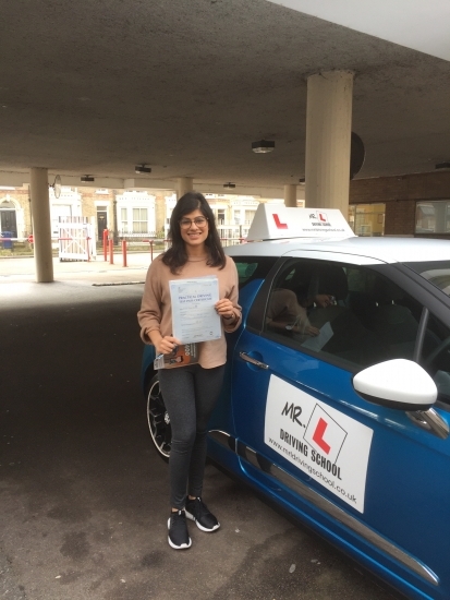 Congratulations to Alysha Pancholi from Newmarket who passed first time with only 2 minor faults in Cambridge on the 17-2-17 after taking driving lessons with MRL Driving School