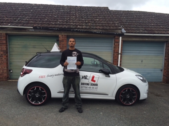 Congratulations to Jamie from Newmarket who passed 1st time in Cambridge on the 8-9-15 after taking driving lessons with MR L Driving School