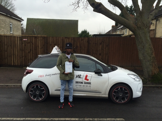 Congratulations to Victor from Cambridge who passed on the 22-2-16 after taking driving lessons with MRL Driving School