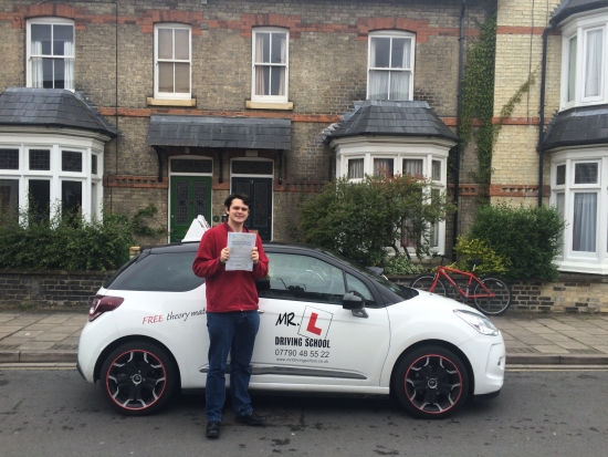 Congratulations to Saxon from Cambridge who passed on the 2-6-16 after taking driving lessons with MRL Driving School