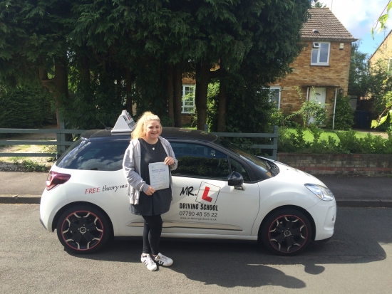 Congratulations to Elsa Rees from Cambridge who passed 1st time and with ZERO faults on the 14-7-16 after taking driving lessons with MRL Driving School