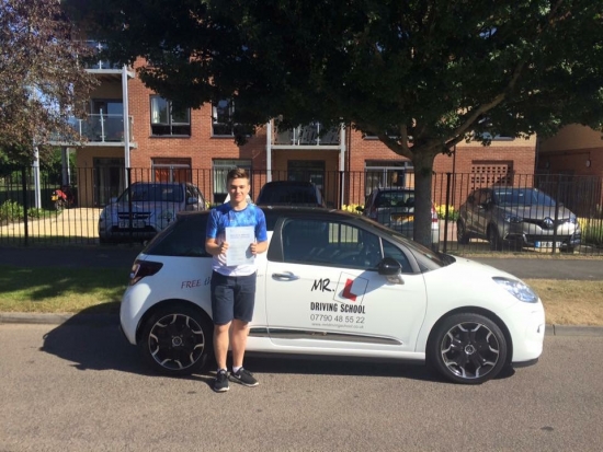 Congratulations to Jordan Blyth from Cambridge who passed 1st time on the 24-8-16 after taking driving lessons with MRL Driving School