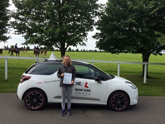 Congratulations to Charlotte from Newmarket Having failed previously with a different driving school Charlotte successfully passed at the 1st attempt with MRL Driving school on the 29-6-16 in Bury St Edmunds